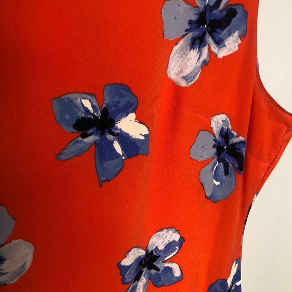 Tommy Hilfiger Dress Orange Floral Mini  sz 14 Sleeveless Zipper back - Picture 3 of 10